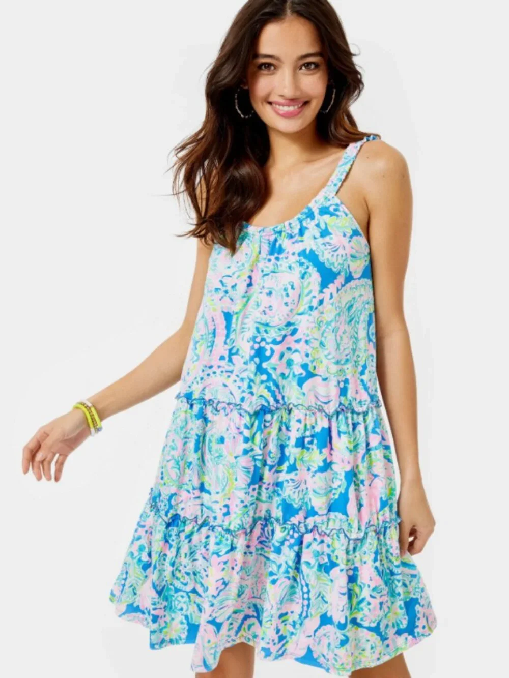 Lilly Pulitzer Tiered 'Loro Swing Dress' in Multi Dream Team Print Size XXL - Picture 1 of 10